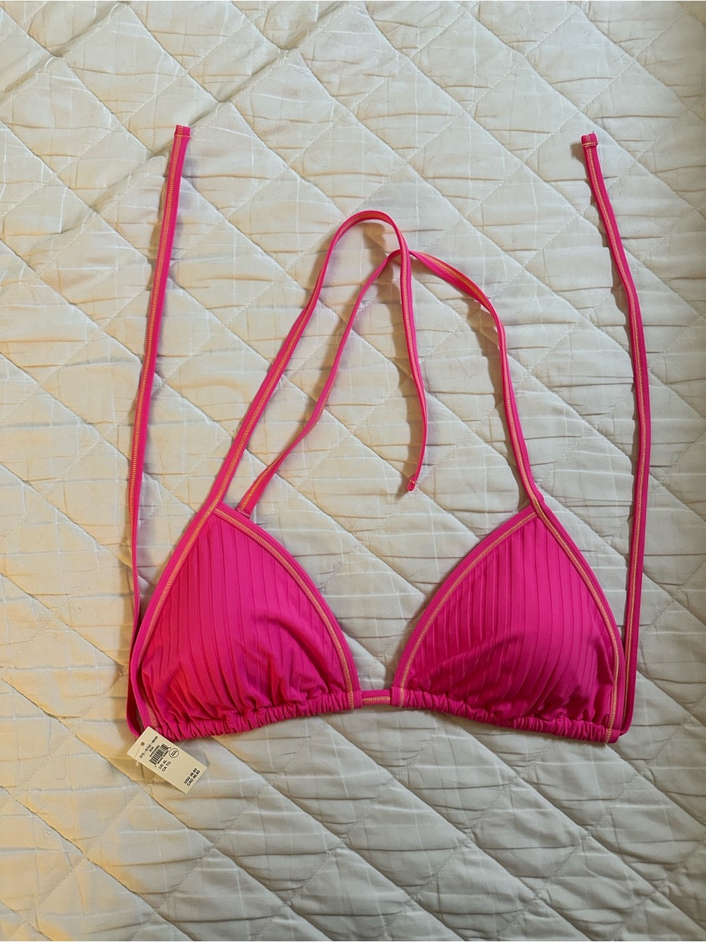 Aerie Swim Hot Pink Ribbed Triangle Bikini Top XL